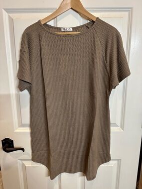 Waffle Knit Short Sleeve Night Shirt - Taupe
